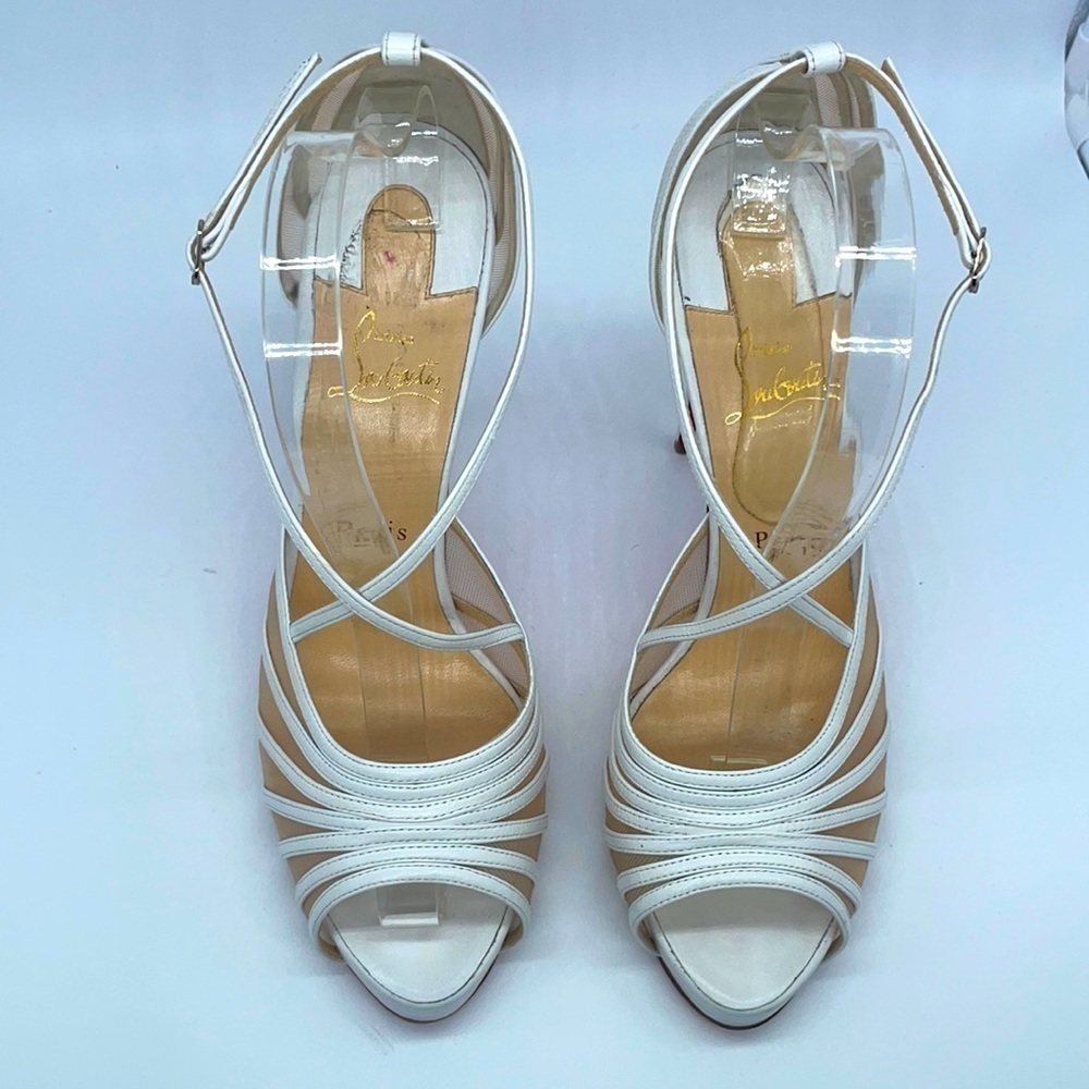 Christian Louboutin White leather Filamenta 120 Mesh Strappy heels peep toe 41.5